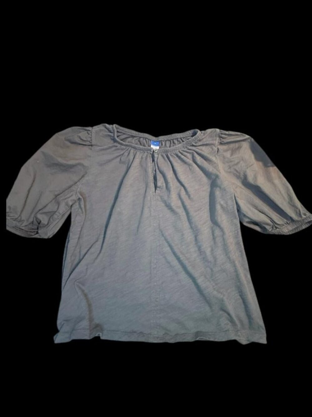 Old Navy Army Green Puff Sleeve Blouse Women's Small Cotton Peekaboo Front Top